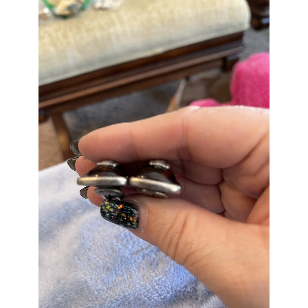 Vintage Ben Amun Modern Pewter/Lucite Clip On Earrings Dark Carmel Color Signed - Picture 9 of 11